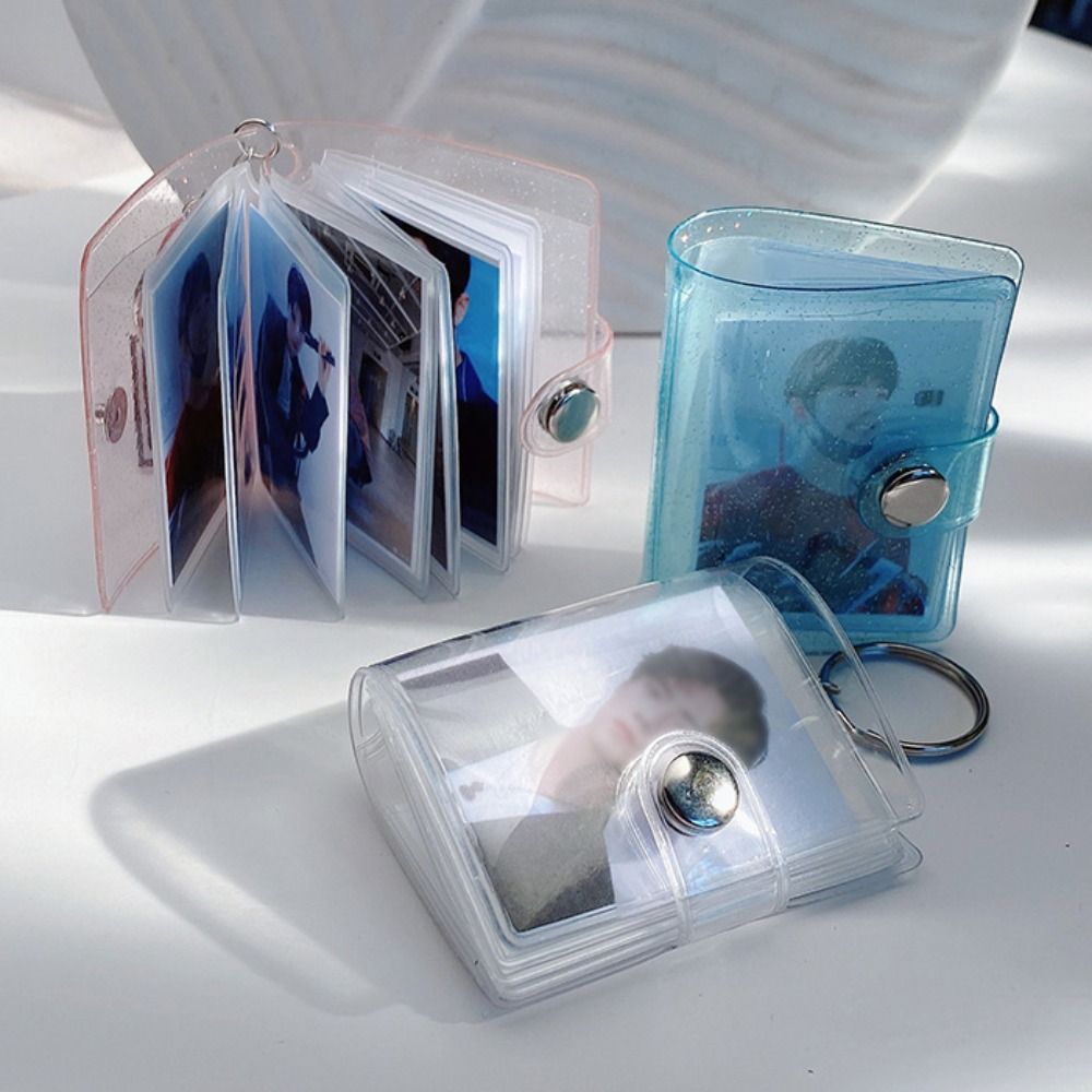 Druckknopf, Mini-Fotoalbum mit Schlüsselanhänger, DIY tragbares Taschenalbum, einfache PVC-Aufbewahrung, Fotokartenhalter, Fotoaufkleber
