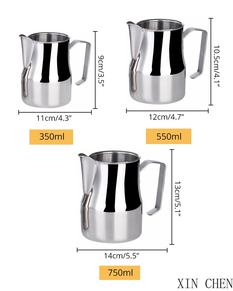 350-750ml Milk Frothing Pitcher, Stainless Steel Milk Jugs With Rounded Spout Kitchen tool coffee milk froth pot