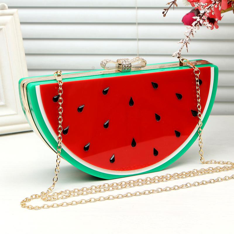 Bolso de noche especial para mujer, pochette de acrílico con de sandía, limón, fruta, lazo, bolso de noche pequeño, con retazos, Blosa D0234: picture color