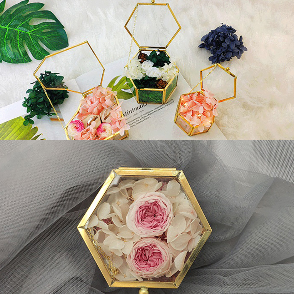Geometrische Transparant Glas Eeuwige Bloem Hexagon Open Deksel Glas Sieraden Ring Box Ketting Armband Oorbel Sieraden Opslag