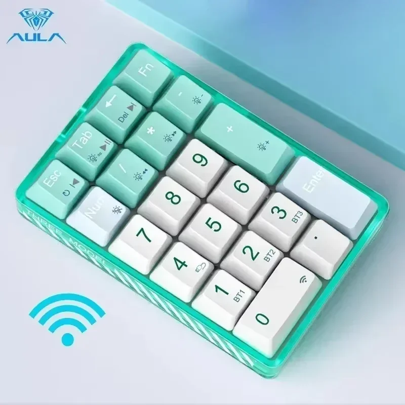 AULA F21 Wireless Numeric Keypad White Backlight Transparent Mini Numeric Keyboard 21 Keys Bluetooth Mechanical Gamer NumberPad