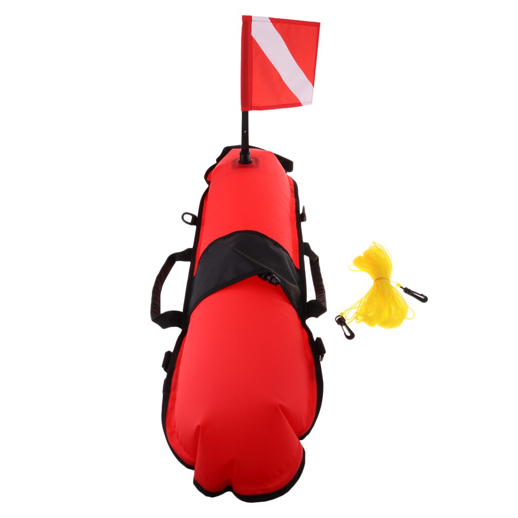Scuba Diving Inflatable Surface Marker Buoy Float with Dive Flag and 20m Tow Rope Throwing Line Safety Gear Equipment