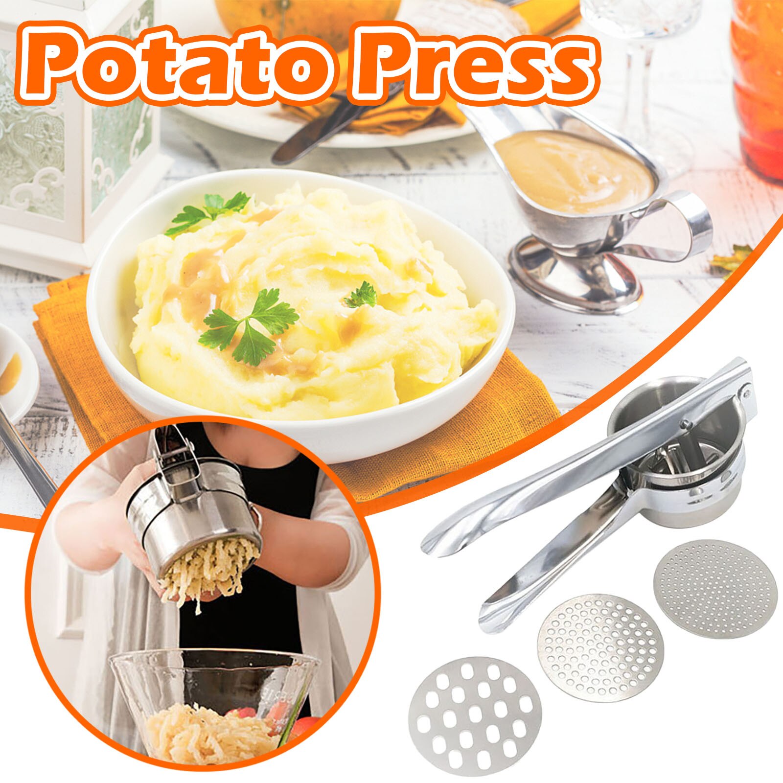 Felenny Aardappel Ricer Roestvrij Staal Aardappel Masher Heavy Duty Multifunctionele Creëert Gladde Romige Aardappelpuree Aardappelpuree, Puree, Fruit & Groenten