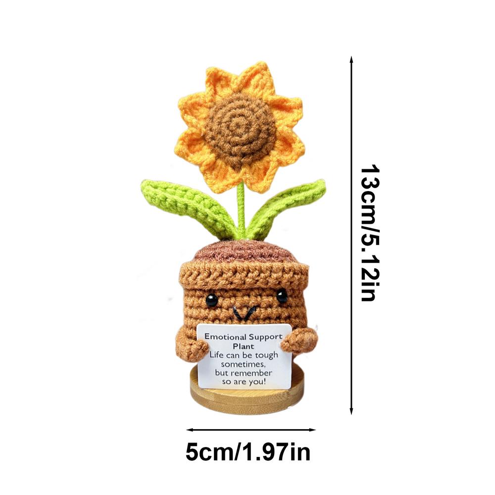 Håndlavede hæklede blomster med positivt kort solsikker hæklet blomst positiv følelsesmæssig støtte strikkede kærlighedsblomster værelsesdeko: Rød