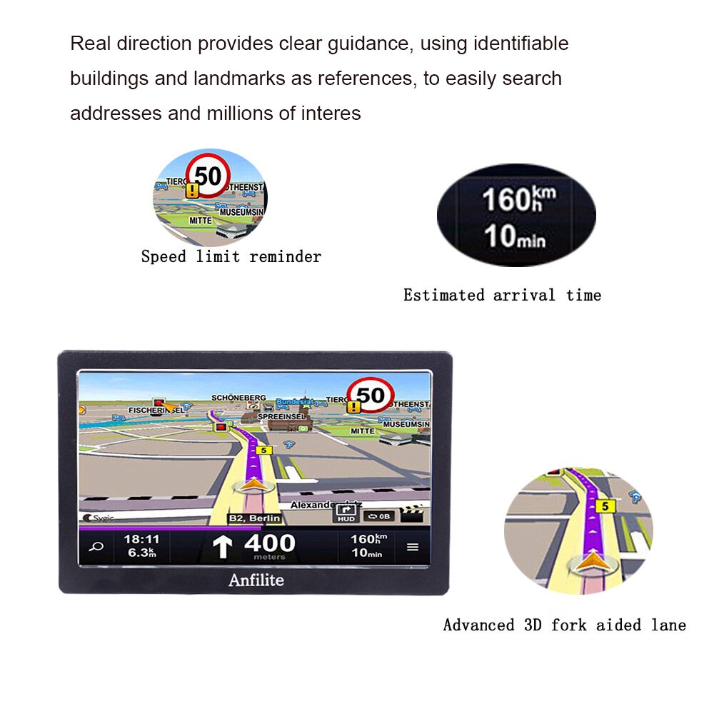 Anfilite 7 inch HD Car GPS Navigation Sat Nav 256M/8g vehicle GPS Navigators Bluetooth AV-IN FM MP3/MP4 Players