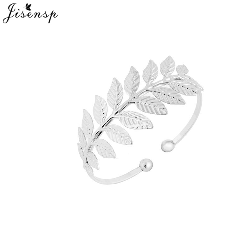 Bohemian Gold Color Big Leaf Open Bangles for Women Girls Jewelry Punk Feather Leaves Charm Bracelets Adjustable