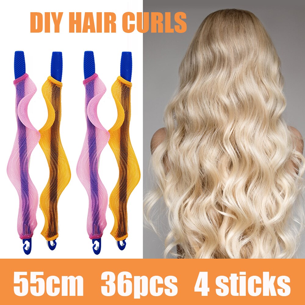 Hair Curlers Rollers Not-Waveform Spiral Curls Snail Shape Rollers Spiral Round Curls DIY krulspelden Rizos En Espiral: 55cm 36pcs 4 sticks