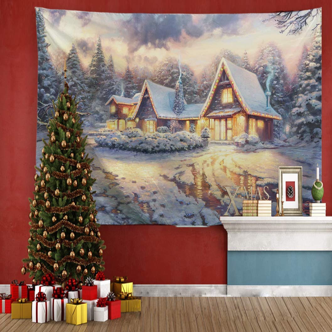 Winter Snow Classic Scene Tapestry Christmas Decor Snow Night Town