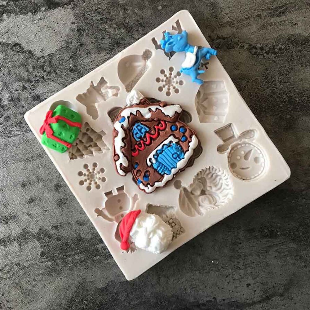 1pc Kerst Thema Multi Stijl Bloem Siliconen Mal Cakevorm Xmas Kerstman Gumpaste Fondant Sugarcraft Cookie Cutter Tool