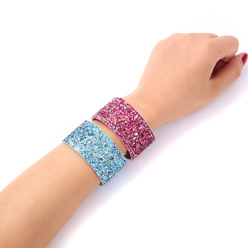 4 Stks/set Pailletten De Mermaid Armbanden Glitter Slap Armbanden Voor Meisjes Suède Backing Sparkly Snap Armband Set