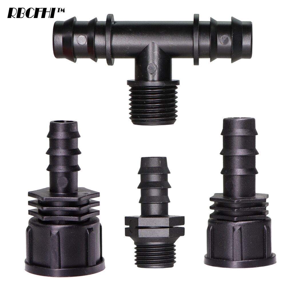 4PCS 1/2" 3/4" Thread to 16 20 25MM Barb Connector PE Tubing Adapter Hose Tee Joints Garden Drip Irrigation Coupling Fittings