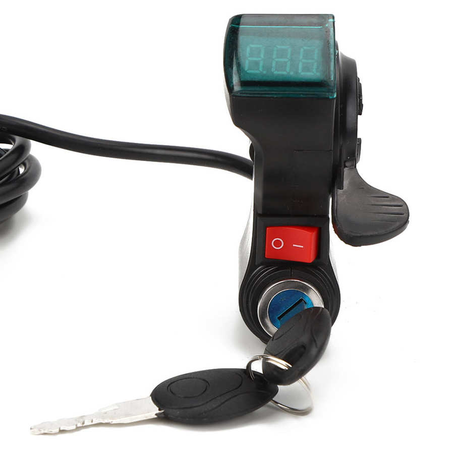 Elektryczna kierownica rowerowa przepustnica chwyt e-rower skuter kciuk przepustnica z blokadą klucza włącznik/wyłącznik wyświetlacza LCD
