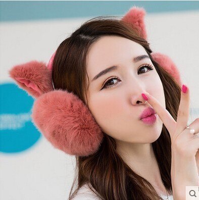 Øreværne kvinder plus fløjlsvarme alle match kawaii katteører bomuld plys øreværne til kvinder ørevarmere i koreansk stil: Lyserød 2