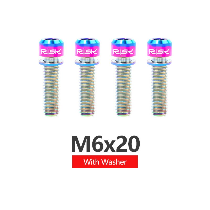 RISK 4pcs M6x18mm M6x20mm Titanium Alloy Mountain Bike Disc Brake Fixing Bolts Screws With Washer for MTB Bicycle: 20mm Rainbow