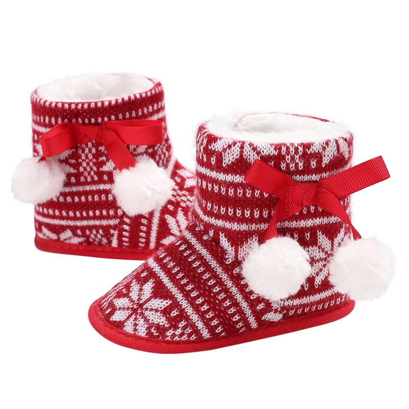 Varm vinter baby snø støvler første rullator pluss kashmir rød lønn baby støvler prewalker jule småbarn sko