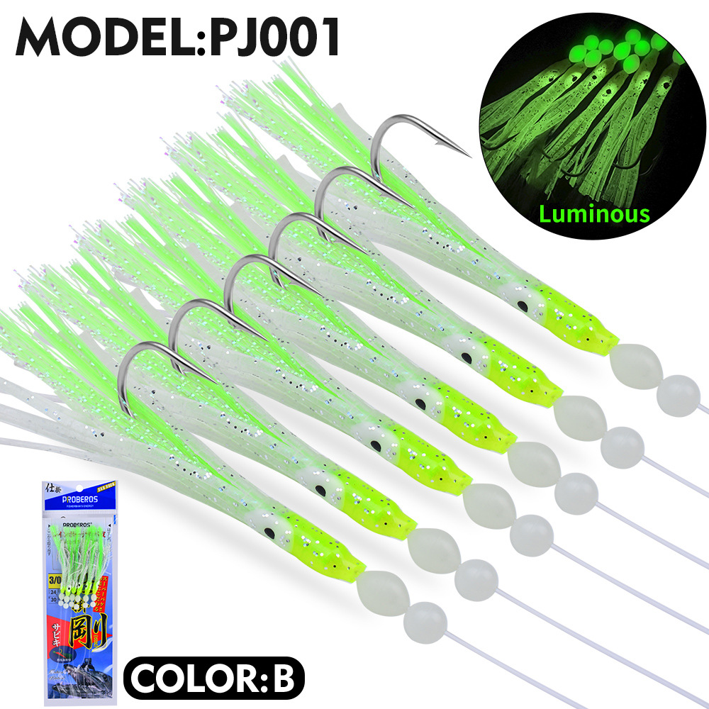 6 unids/set luminoso grupo suave señuelo Anguila Sabiki Rigs ganchos de cuerda señuelo peces Saury calamar caballa Scad aparejos de pesca de agua salada: Blanco