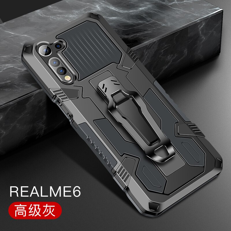 Armor Case For OPPO Realme 6 Case Shockproof Belt Clip Holster Phone Cover For OPPO Realme 6 6i Funda Realme6 RMX2001 Coque: For Realme 6i / Gray