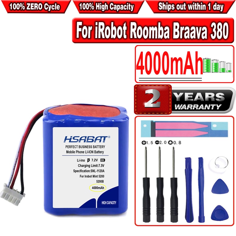 Hsabat 4000Mah Batterij Voor Irobot Roomba Braava 380 & 380T / Mint 5200 / Mint 5200c
