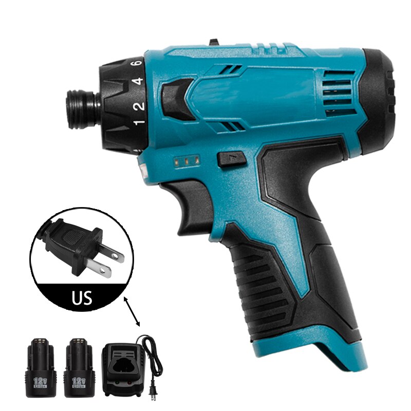 12V Lithium-Ion Batterij Accuschroevendraaier Elektrische Boor Gat Elektrische Schroevendraaier Hand Driver Wrench Power Tools: US 1Charger 2Battery