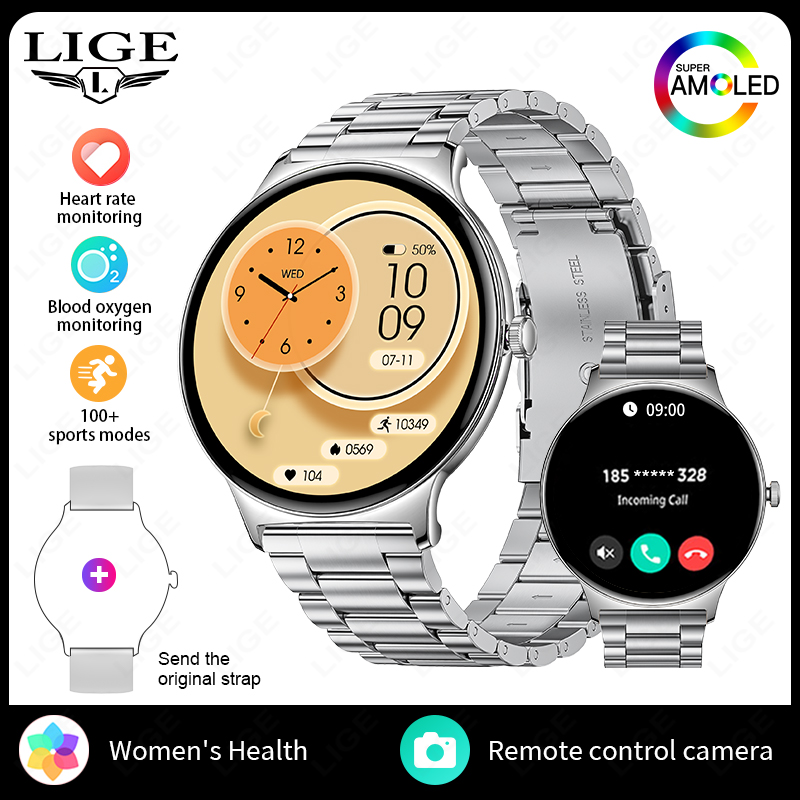 LIGE Nuovo Astuto Della Vigilanza Delle Signore 466*466 AMOLED HD Schermo Braccialetto di Salute delle Donne Quadranti Personalizzati Chiamata Bluetooth Sport Smartwatch Delle Donne: green