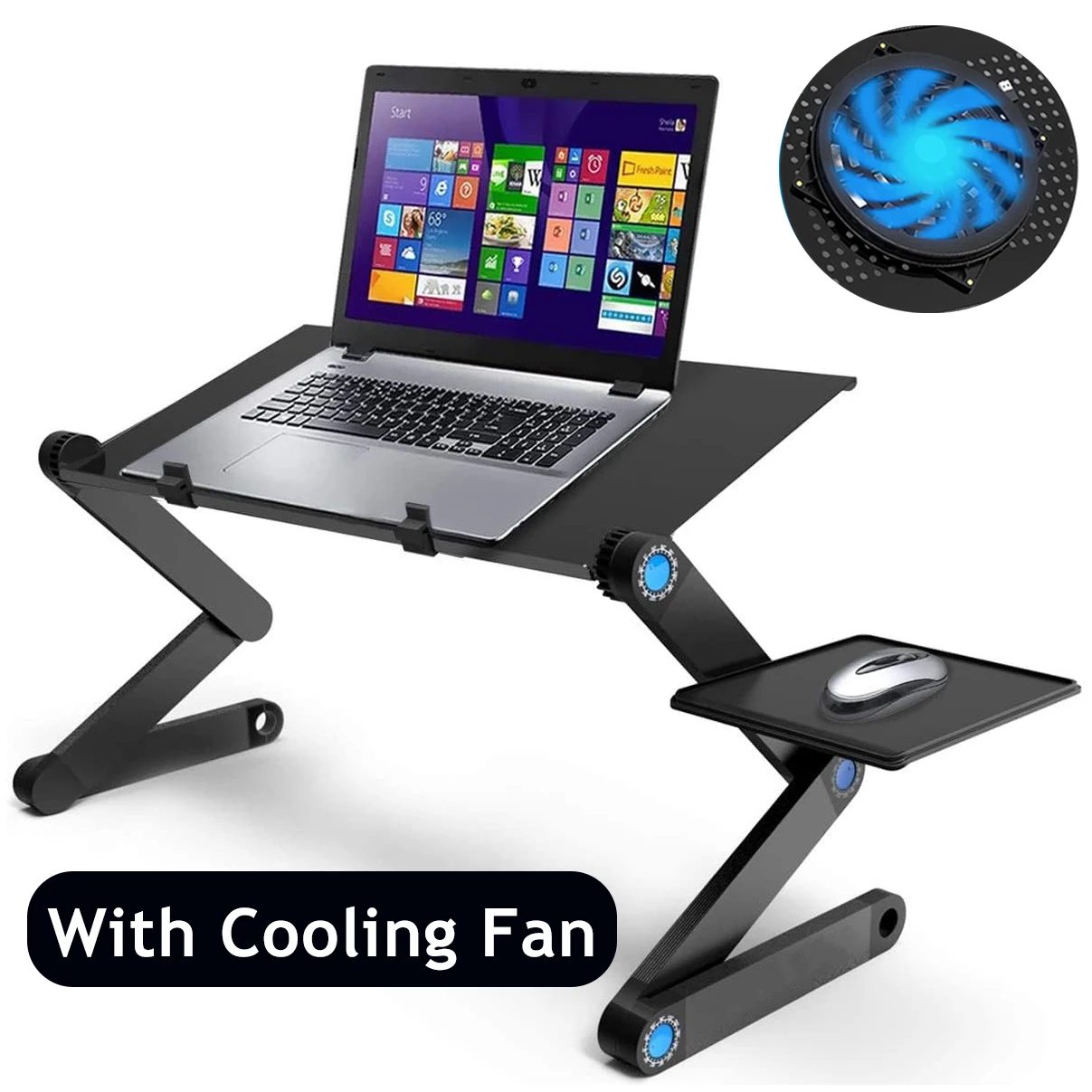 Laptop Table Stand and Lap Desk Adjustable Riser Portable with Mouse Pad Aluminum Laptop Cooling Holder desk for bed desktop: WHITE
