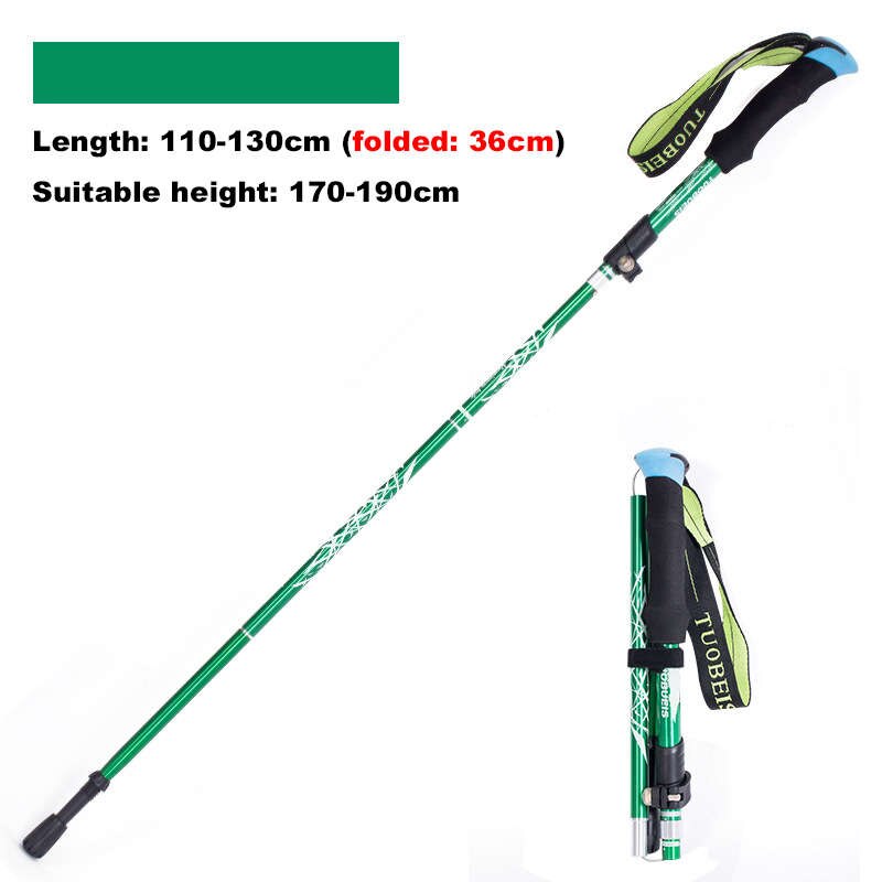 Venda quente ultra-leve de alumínio vara de pé pólo telescópica dobrável vara de escalada de montanha trekking vara equipamentos ao ar livre: Green