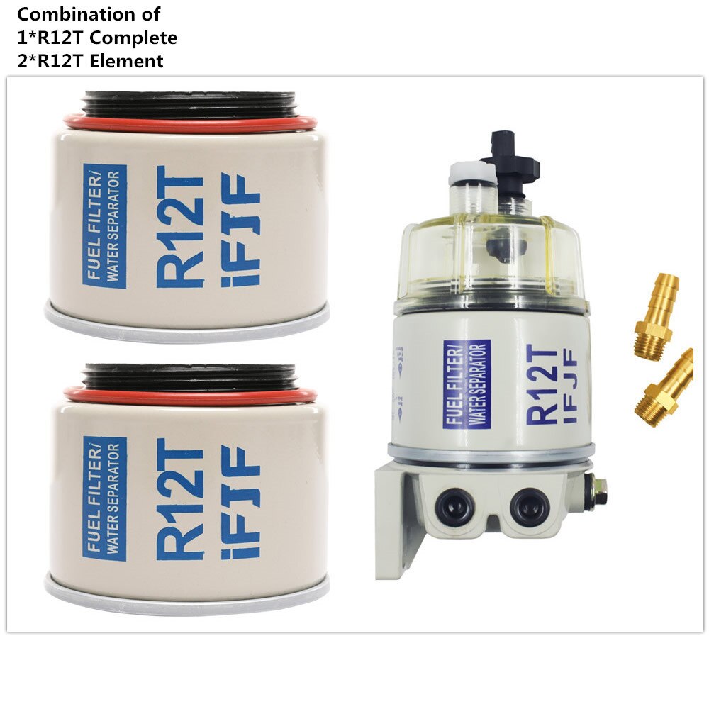 Kombination af  r12t brændstof/vand separator filter komplet og ekstra filter element til racor 140r 120at s3240 npt  zg1/4-19