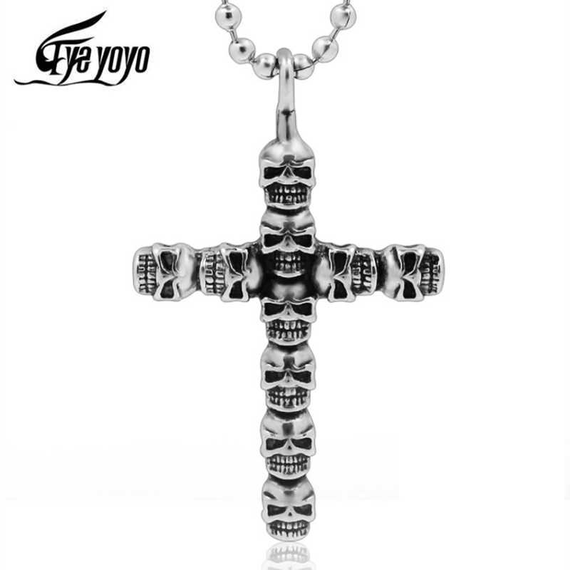 Eyeyoyo Vintage Cross Schedel Hanger Voor Mannen 316 Roestvrij Staal Titanium Mannen Neckace Schoolmeesters Unieke Sieraden Punk Stijl