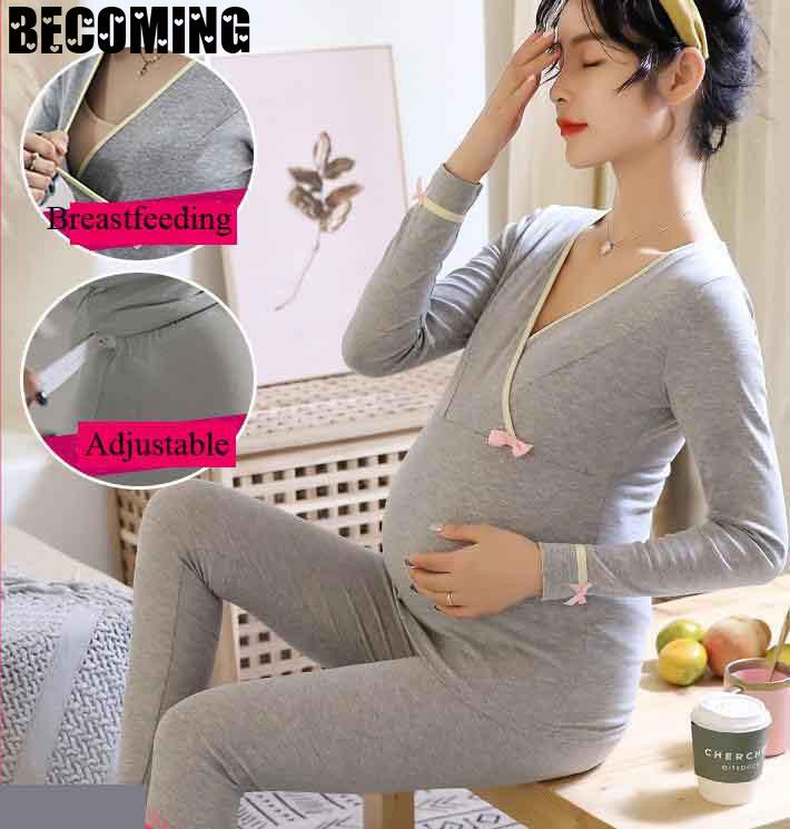 Roupa de dormir para grávidas camisa de enfermagem tops + calças pijamas amamentação grávida pijamas para grávidas