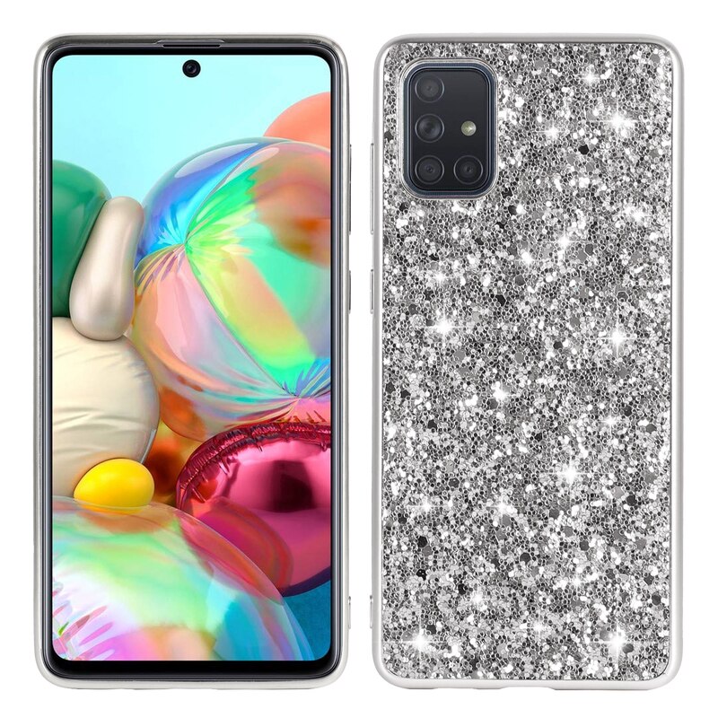 Pour Samsung Galaxy A51 étui Bling diamant paillettes couverture arrière pour Samsung A 51 A71 Anti-chute souple Silicone cadre étuis: Samsung A51 / Argent