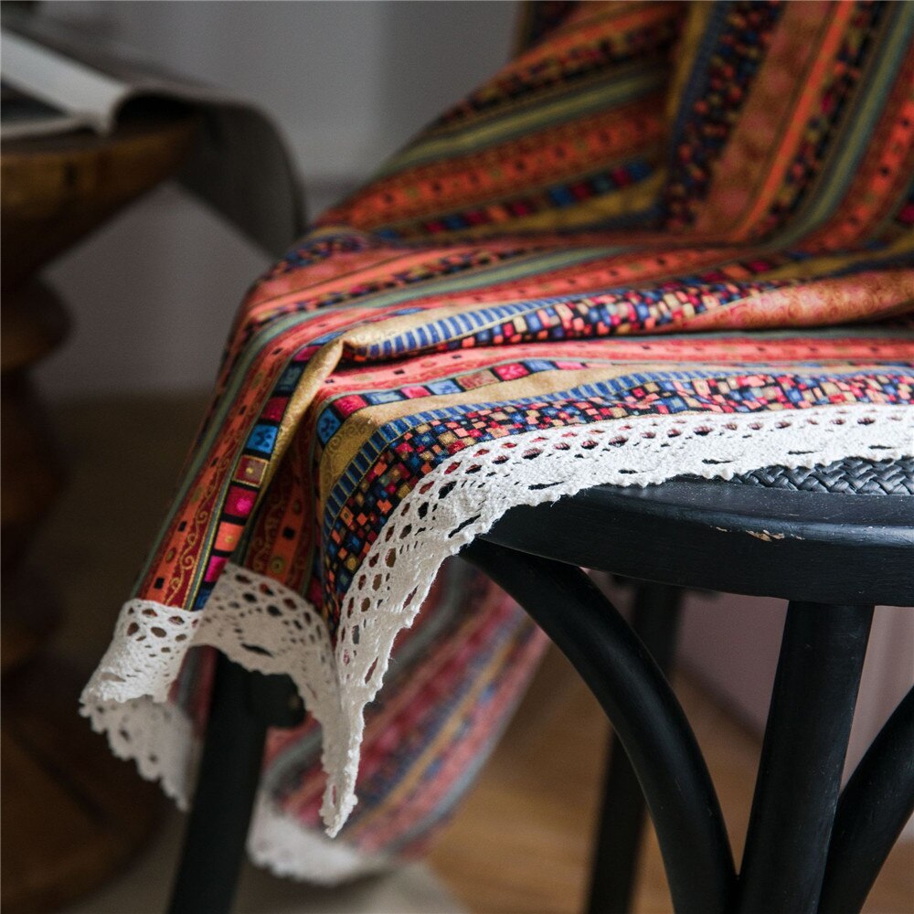 Bohemian Striped Printing Orange Cotton Linen Art Kitchen Half Shaded Curtains For living room