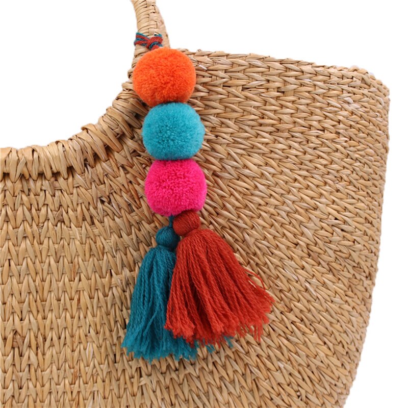1 Pza hecho a mano Pom borla colorida llavero bolsa encantos colores gradientes llavero Boho joyería accesorios para mujer