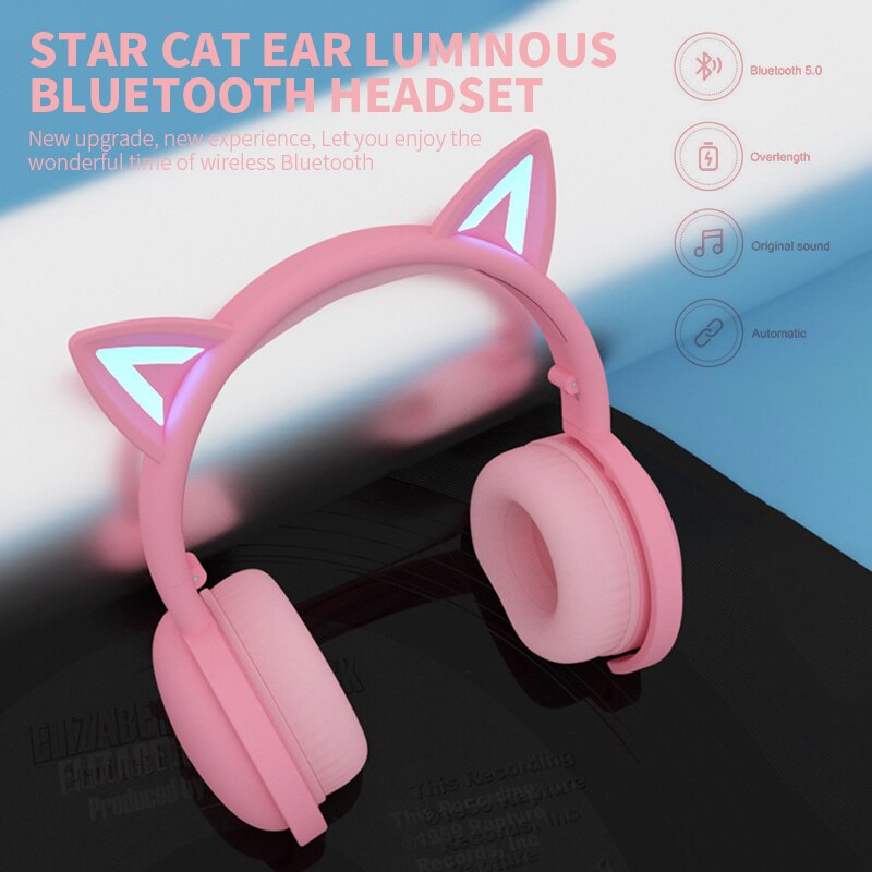 Cat Ear Wireless Headphone Bluetooth 5.0 Headsets With LED Light Microphone For PC Laptop Kid Girl Music Headphones
