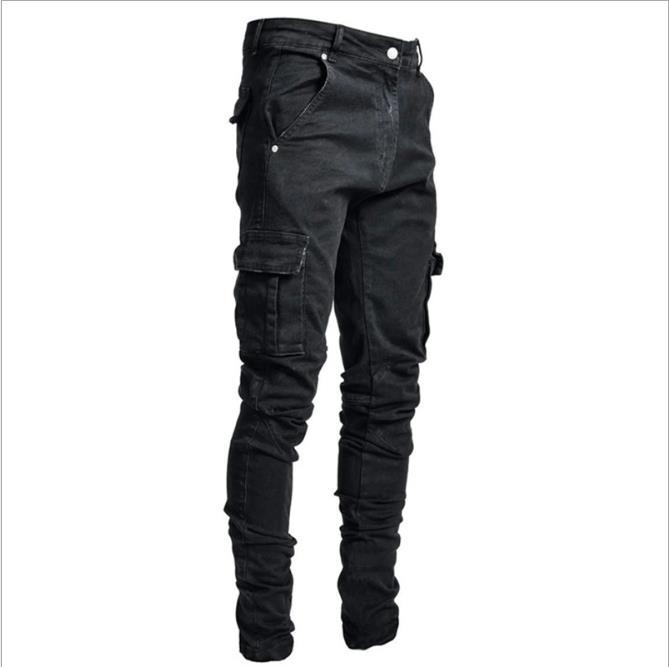 Hommes extensible maigre déchiré jean hommes poche latérale lavé mince Denim pantalon Biker jean pantalons de survêtement Hip Hop pantalon survêtement: M / Bleu