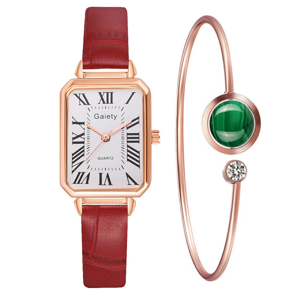 Relojes Para Mujer Reloj Mujer Marcas Famosas De Lujo Relojes De Cuarzo Para Mujer Mujer Correa de bambú coreana para mujer, Reloj de pulsera de cuarzo con números romanos cuadrados, conjunto de: 8