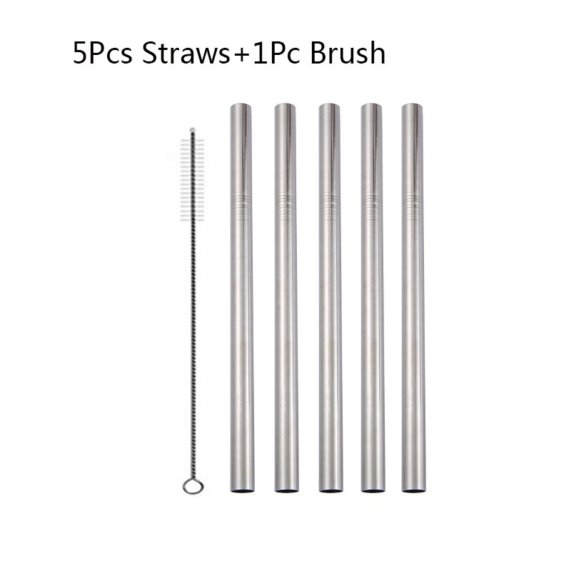 5/10pcs 304 Stainless Steel Straws Bubble Tea Diameter 12mm Reusable Drinking Straw Milk Tea Rainbow Metal Straws: 5pcs Silver