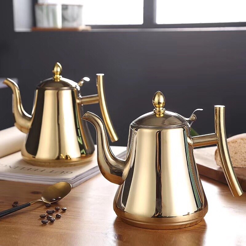 Stainless Steel Kettle 304 Teapot Flower Teapot Restaurant With Strainer Commercial Hotel Restaurant Tea Kettle Kitchen Teaware