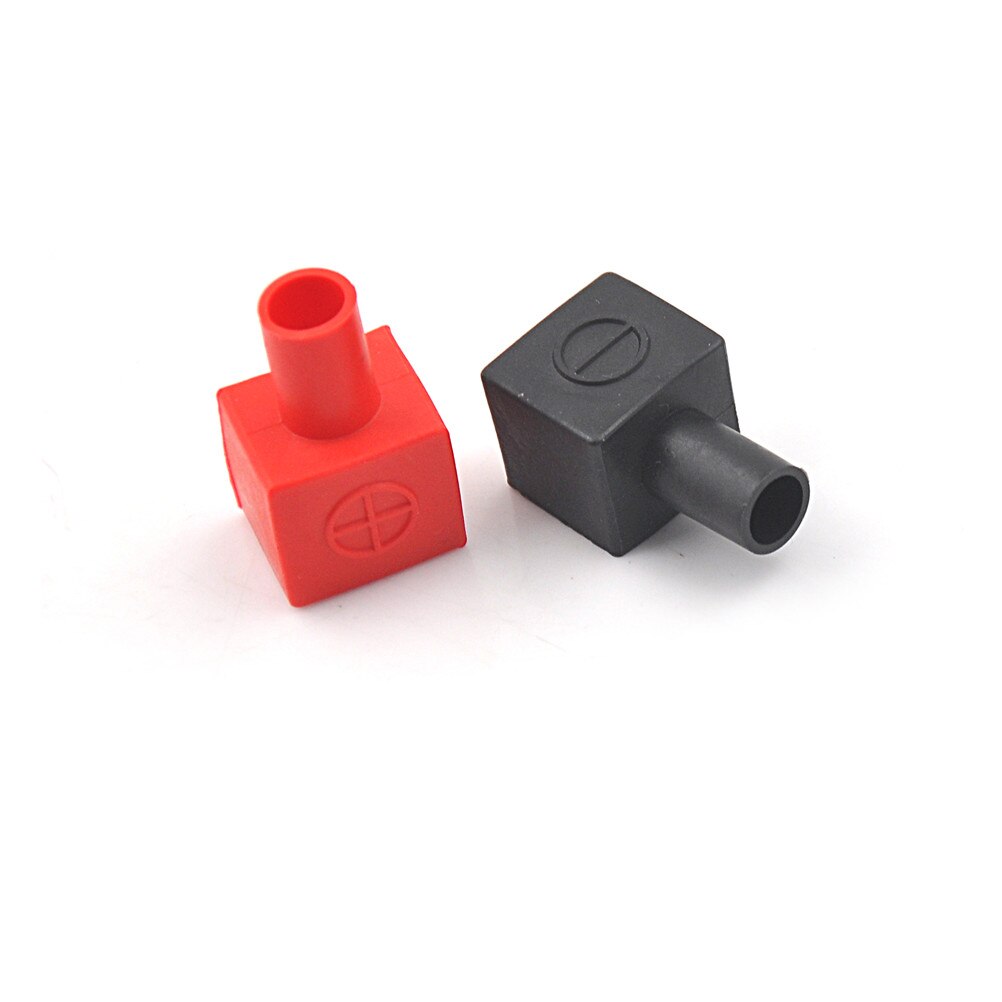 2PCS Red +Black Square Motorcycle Battery Terminals Protection Sleeve Rubber Positive Negative Pole Covers