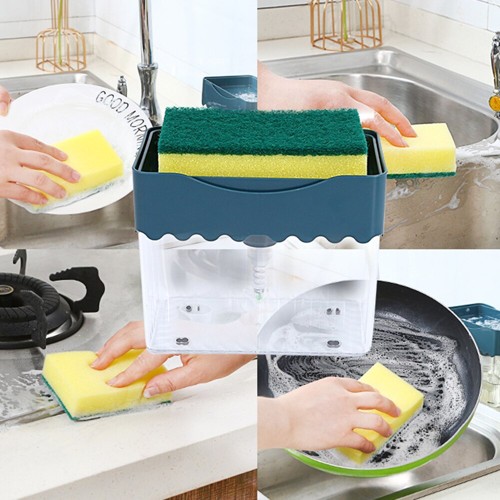 2 in 1 Automatic Soap Dispenser Hand Press Hand Sanitizer Liquid Soap Pump Organizer with Sponge Kitchen Tools Bathroom Supplies