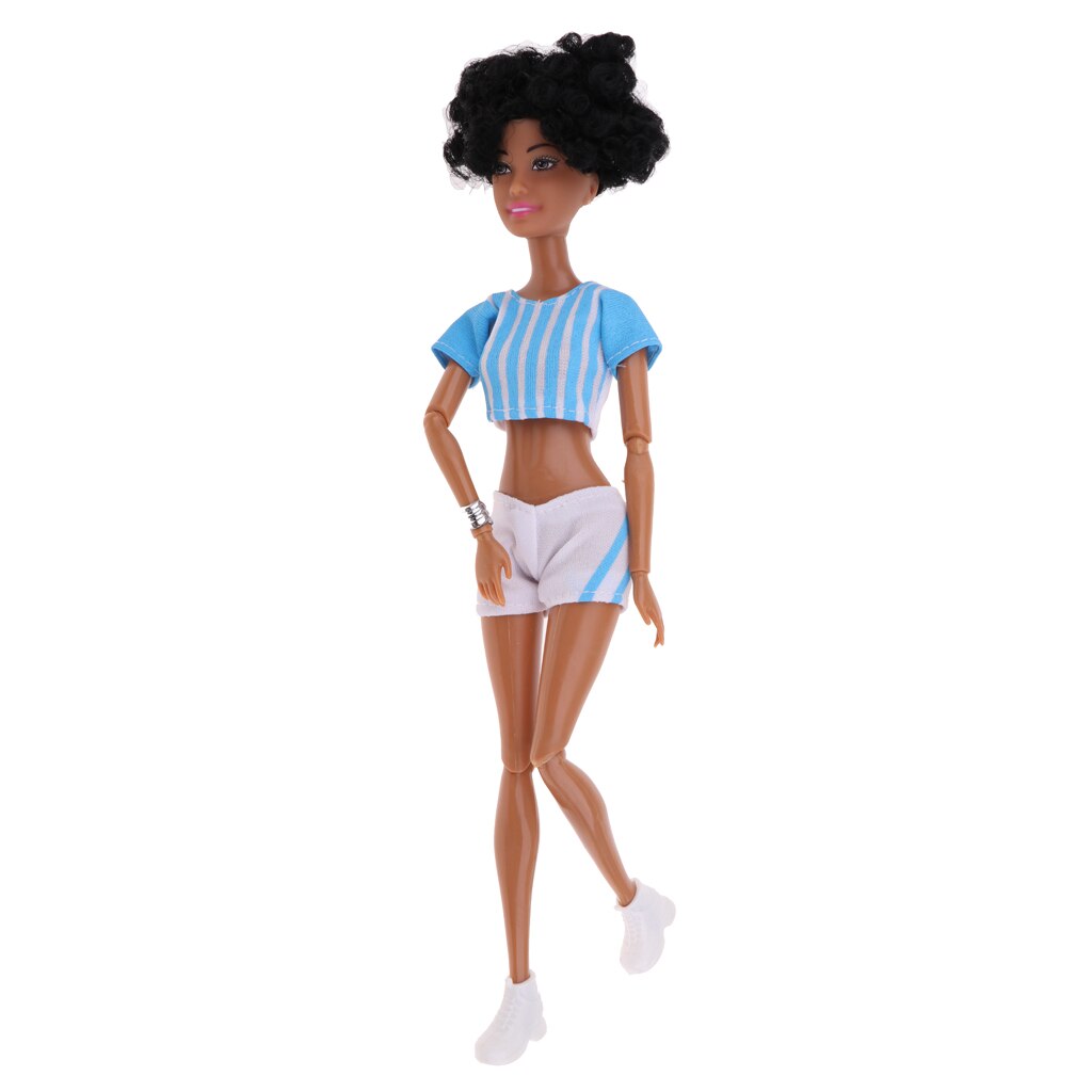 Girl Dolls Model Polyarticular Turnable Dolls - Blue Short Top And White Pants