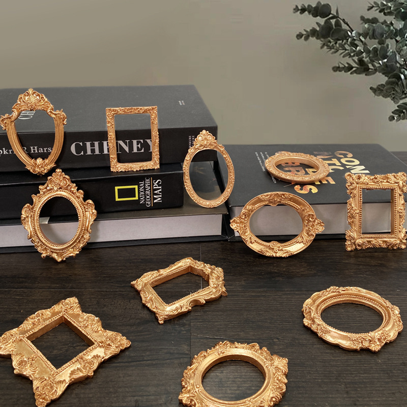Mini marco de fotos dorado de resina europea, modelo en miniatura, marco de fotos, funda de teléfono DIY, accesorios de decoración, materiales