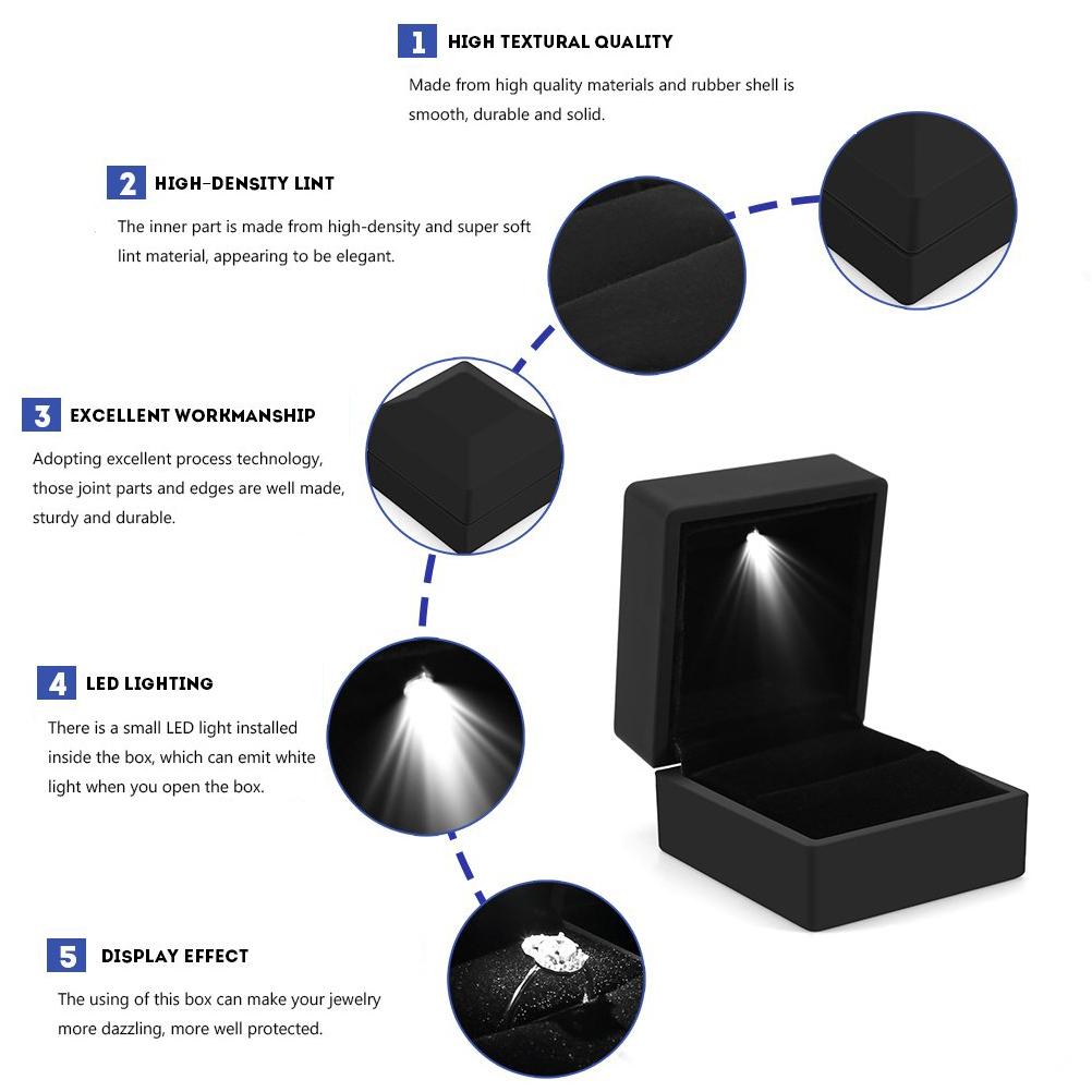 LED Jewelry Box for Ring Necklace Engagement Ring Display Case Packaging Showcase Boxes with Light Storage Cases