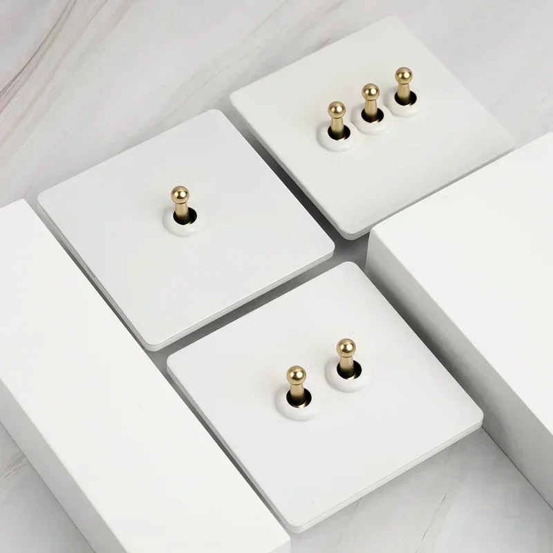 86 Type Retro White Wall Lamp Brass Lever Toggle Switch 1-4 Gang 2Way stainless steel EU FR UK Universal wall socket AC110-250V