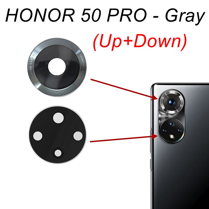 Tylna osłona obiektywu szklana pokrywa dla Huawei Honor 50 Lite Honor 60 Pro SE główna kamera szklana części zamienne z naklejką samoprzylepną: 50Pro Up Down-Gray