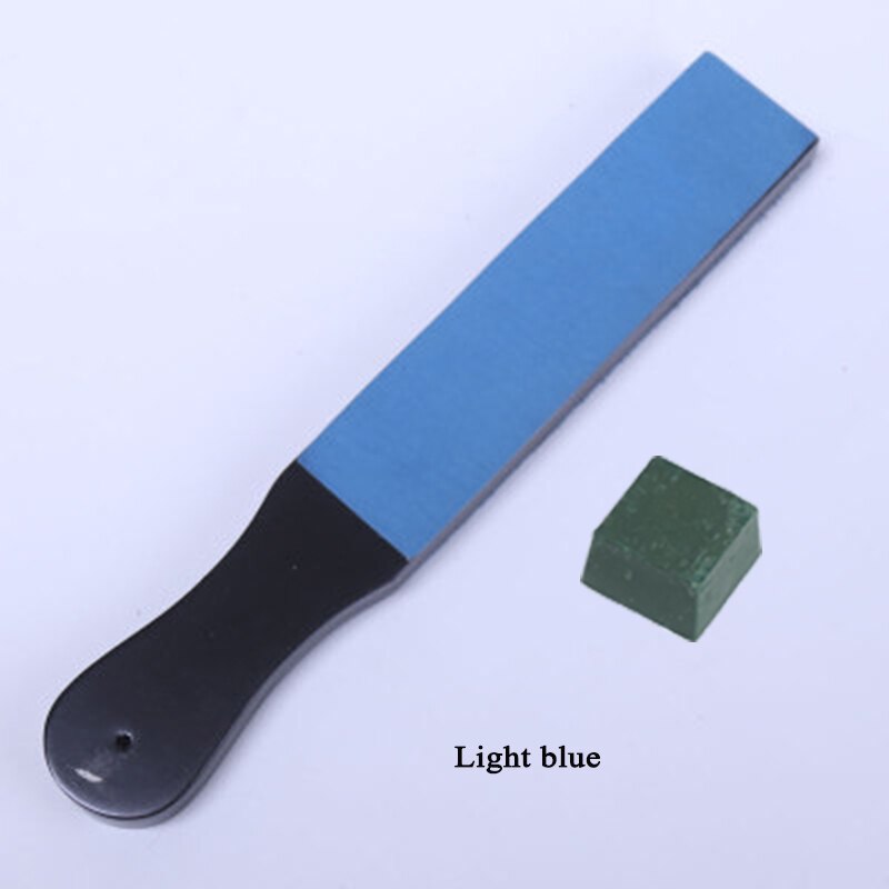 Wuta tre dobbel side lær kniv slipe stropp verktøy barberhøvel poleringsbrett med poleringsblanding og lær 7 farger tilgjengelig: Lyse blå