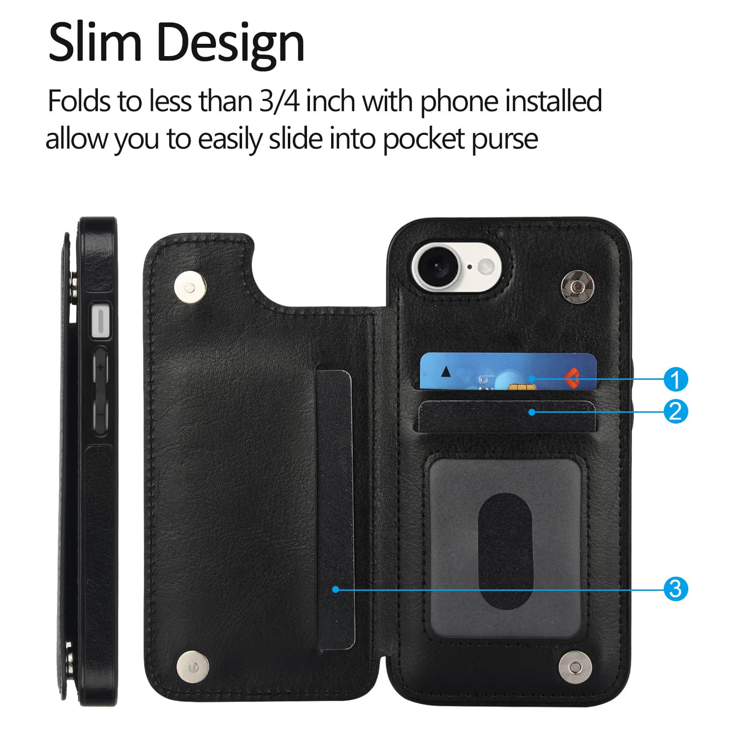 For iPhone 16e Wallet Case With Card Holder, PU Faux Leather Kickstand Card Slots,Double Magnetic Clasp Durable Cover