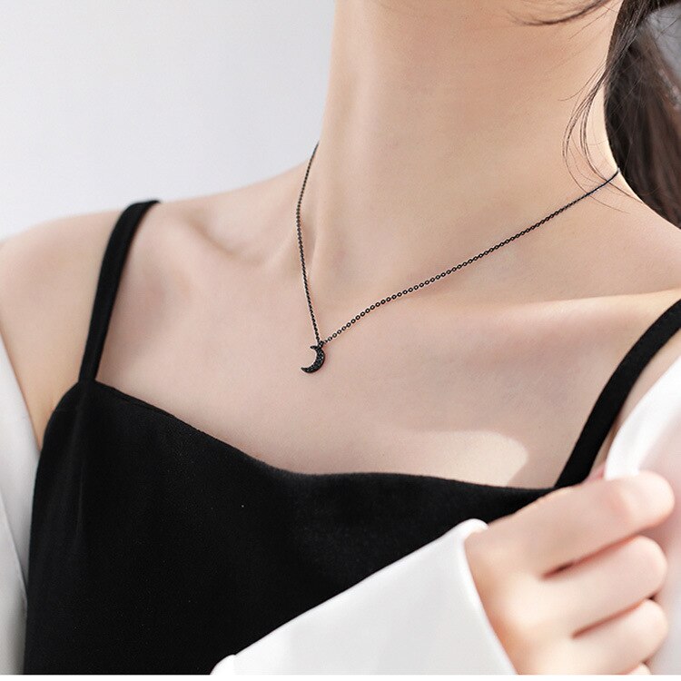 Böhmischen Mond Sterne Kristall Herz Choker Halskette für Frauen Schmetterling Halsketten Anhänger auf Neck Chocker Mädchen Koreanische Schmuck: black moon