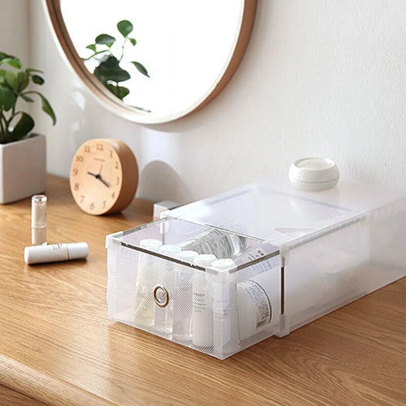 Foldable Plastic Storage Box Thicken Crate Clothes Shoes Drawers Clear Storage Drawer Organizer For Home Save Space Accessories