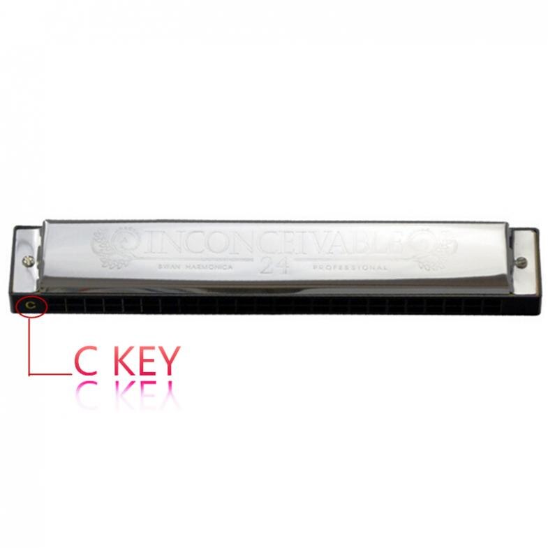 Silver Harmonica Metal 24 Holes With 48 Tones Tremolo Harmonica C Key Octave-tuned Mouth Organ with Case For Harmonica Beginner