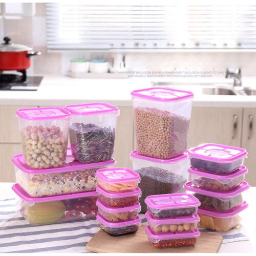17x Plastic Pantry Organizer Bins Kitchen Plastic Food Storage Tank Sealpot Box